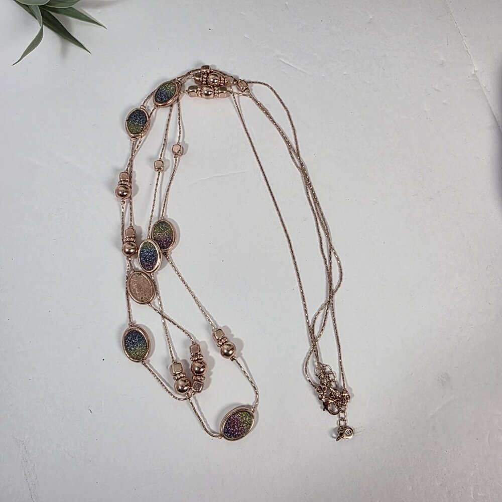 Layered Rose Gold Tone Necklace Sparkly Statement Piece - Picture 9 of 9